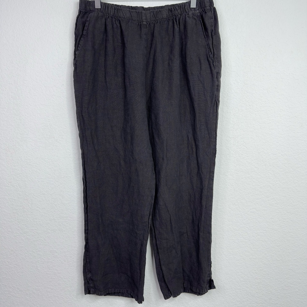 Match Point Pants Women M Black Linen Relaxed Crop Lagenlook Boho Coastal Resort